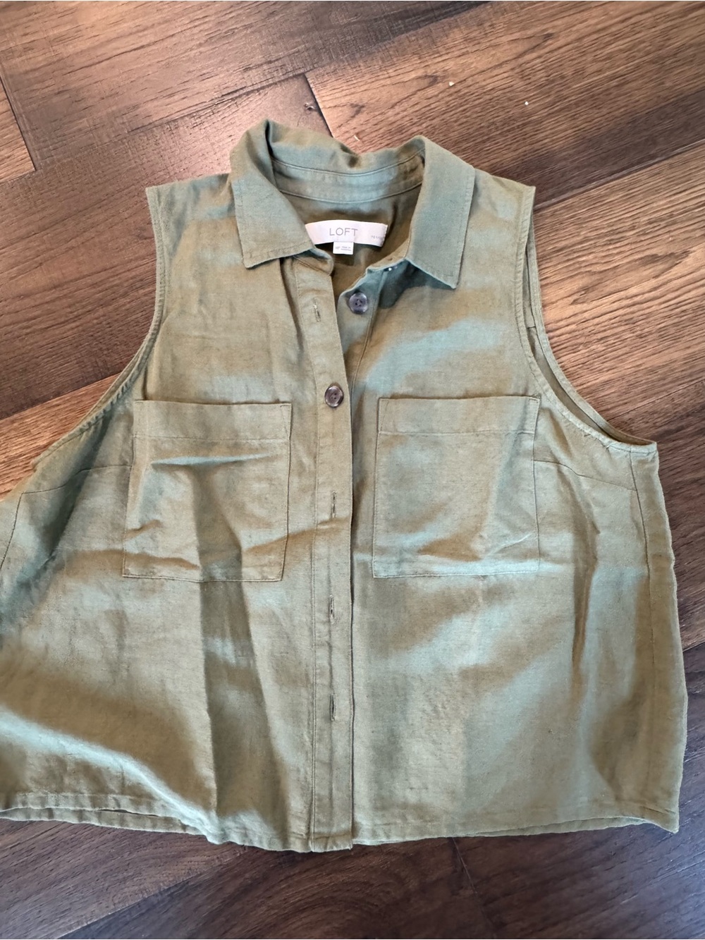 LOFT Olive Green Utility Collared Sleeveless Tank